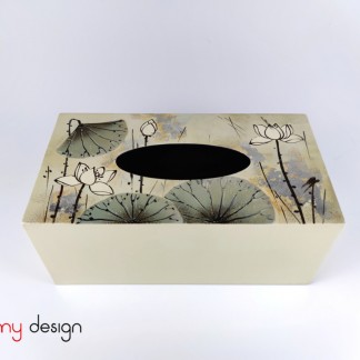 Cream tissue box hand-painted with lotus pond 12*25cm